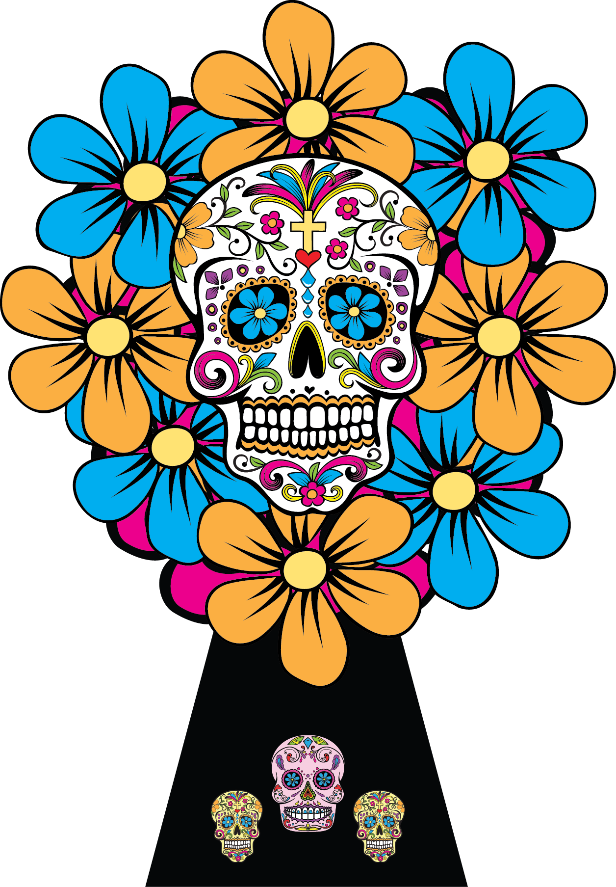 Sugar Skulls Dia De Los Muertos Bouquet - Skulls Of Dia De Los Muertos Png (1256x1807), Png Download
