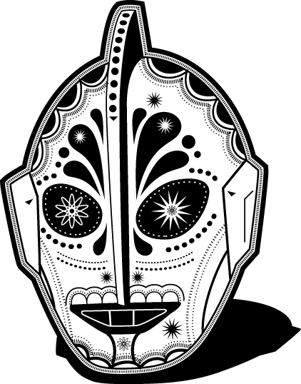 Letterpressed Calaveras, Popularized By The Dia De - Robot Sugar Skull (422x538), Png Download