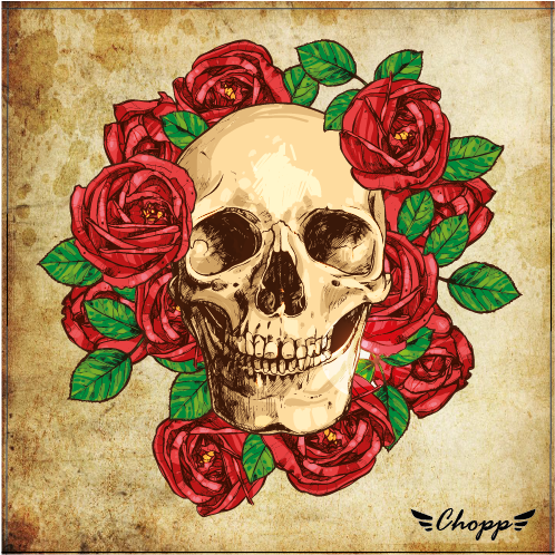 Cuadros Decorativos Temáticos De Motociclismo - Wall Tapestry Wall Hanging Flower Skull Print Tapestry (583x634), Png Download