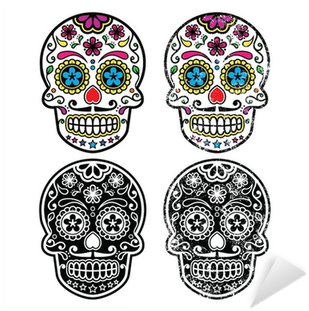 Mexican Retro Sugar Skull, Dia De Los Muertos Icons - Tatuaż Kolorowa Czaszka (400x400), Png Download