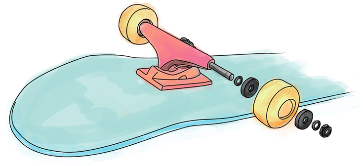 Skateboard Anatomy - Skateboard Wheels And Trucks (750x335), Png Download