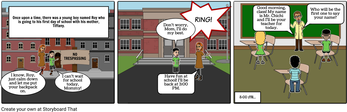 Roy's First Day Of School - Cartoon (1164x385), Png Download