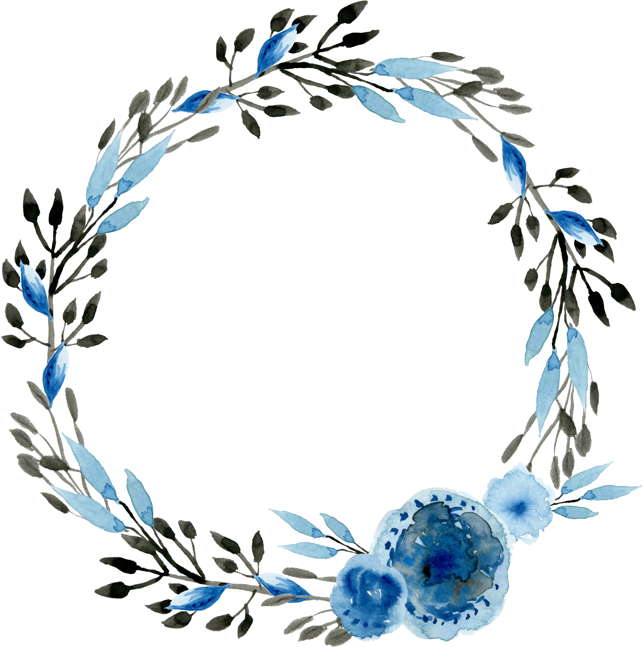 Watercolour - Blue Watercolor Wreath Png (2500x2500), Png Download