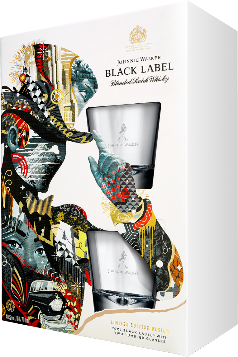 Jw Black Label Darkove Baleni - Johnnie Walker Black Label Giftset 70cl (1181x1213), Png Download