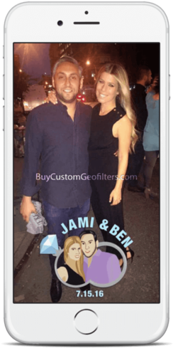 Custom Snapchat Geofilters Caricature Wedding Couple - Engagement Party (300x505), Png Download
