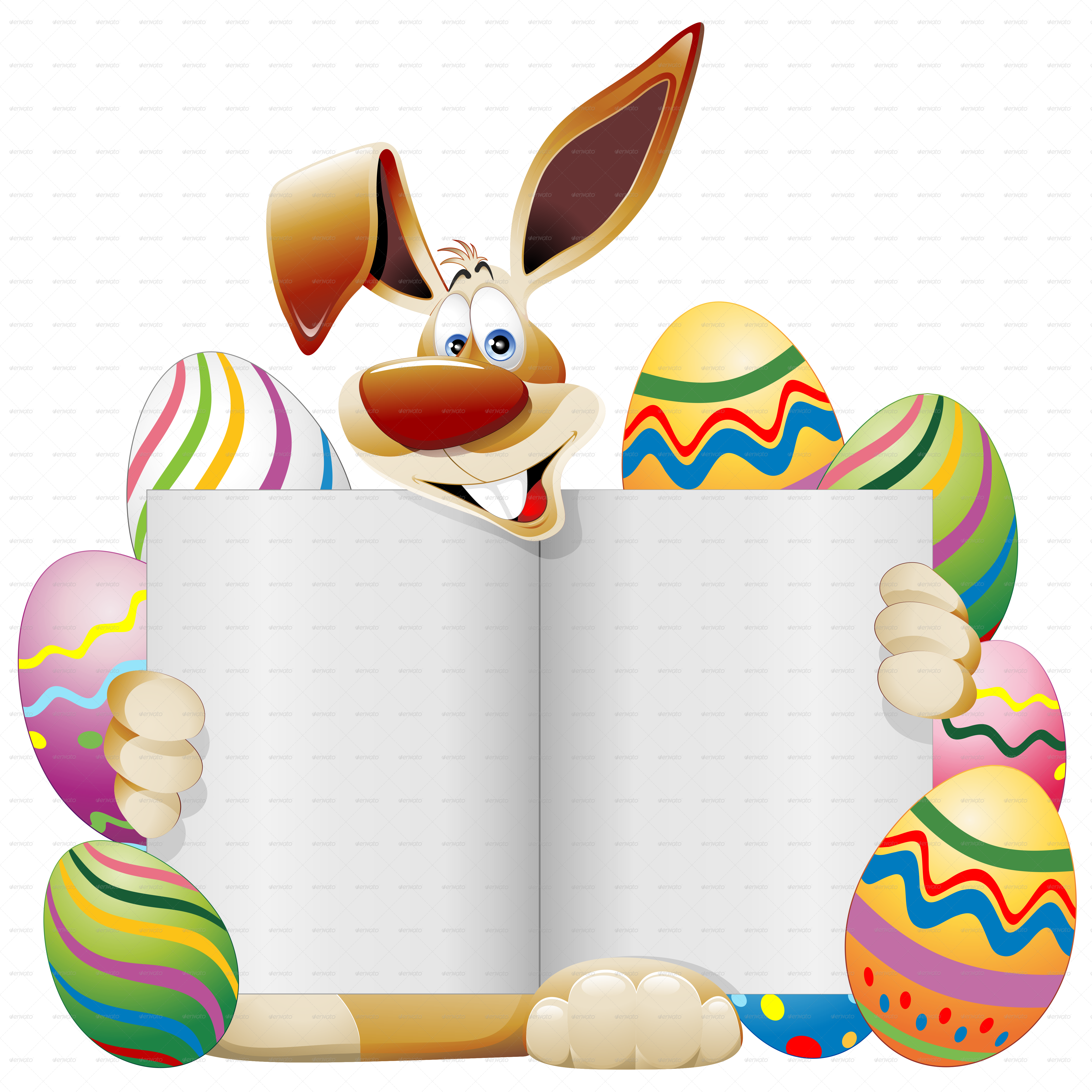 Easter Bunny Cartoon With Greeting Card And Eggs By - Easter Bunny Card Png (5000x5000), Png Download