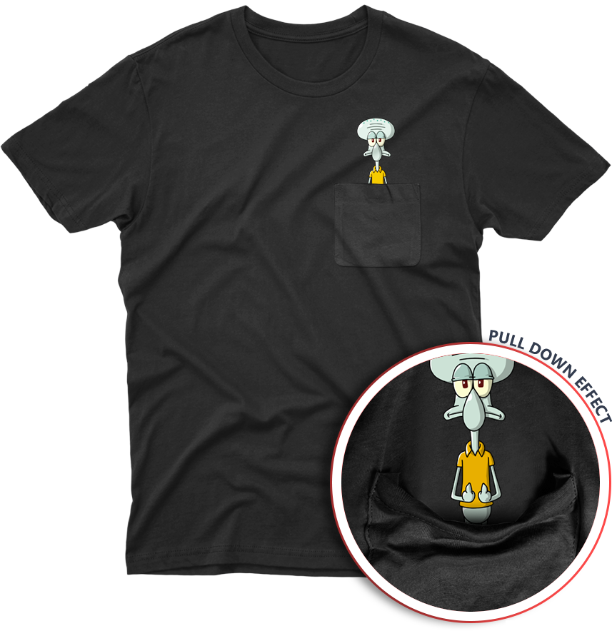 Squidward Middle Fingers Black Unisex Pocket T-shirt - Eevee Middle Finger Shirt (857x884), Png Download
