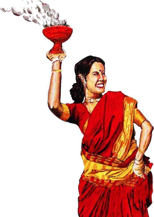 Puja Dhunachi Clip Art Graphic Black And White Download - Durga Png (597x840), Png Download