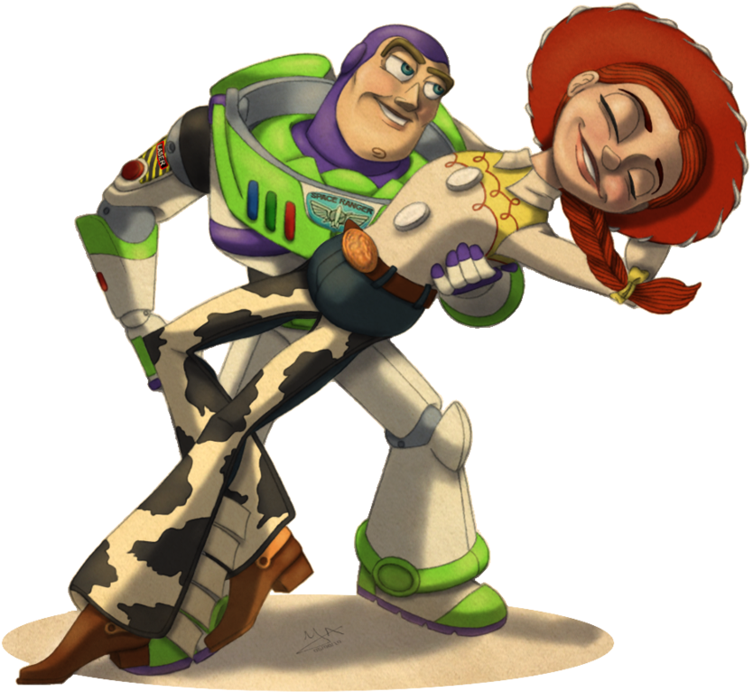 Toy Story Love - Buzz And Jessie Draw (900x961), Png Download