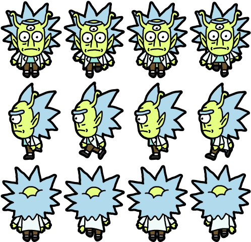 Pocket Mortys Alien Rick 4 Arms Move - Pocket Mortys Sprites (500x486), Png Download
