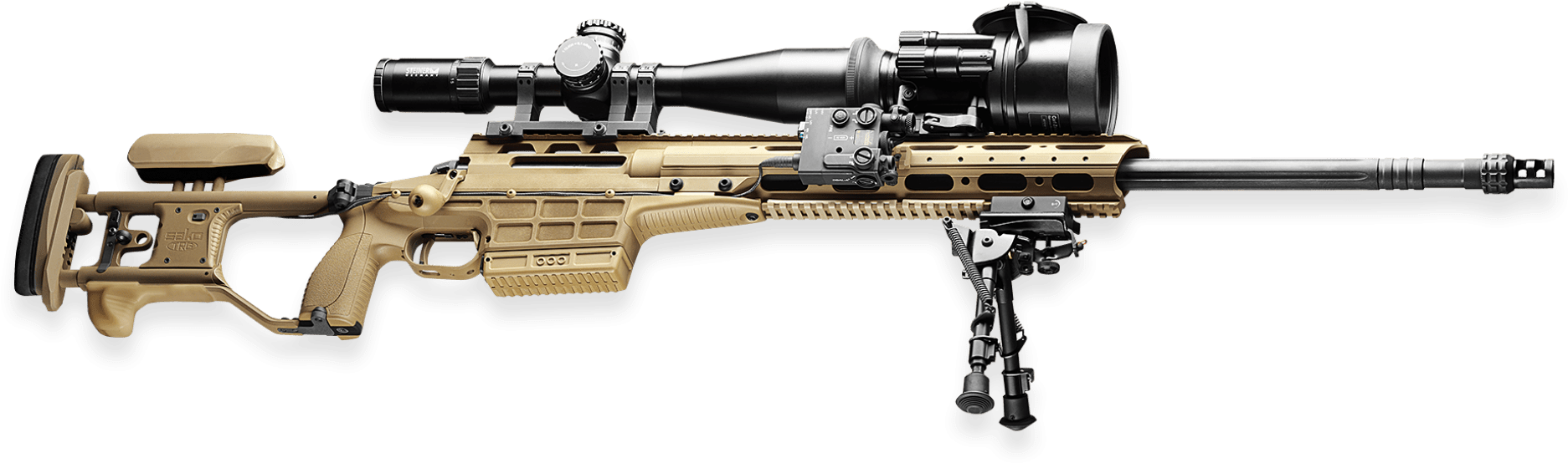 Shown With Rifle Scope, Folding Rear Stock, Desert - Sako Trg M10 (1005x482), Png Download