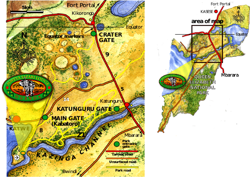 Queen Elizabeth National Park Information - Queen Elizabeth National Park Uganda Map (510x362), Png Download