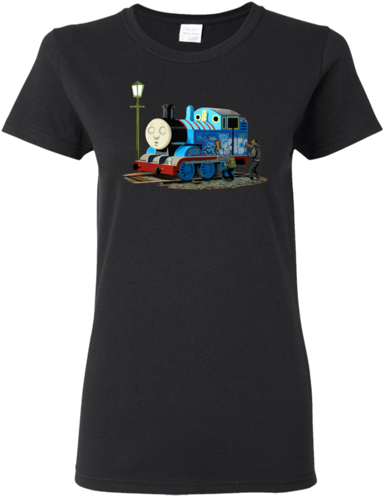 Banksy Thomas The Tank Engine Ladies T Shirt T Shirts - Poster: Graffiti On Sleeping Cartoon Train, 81x61cm. (1024x1024), Png Download
