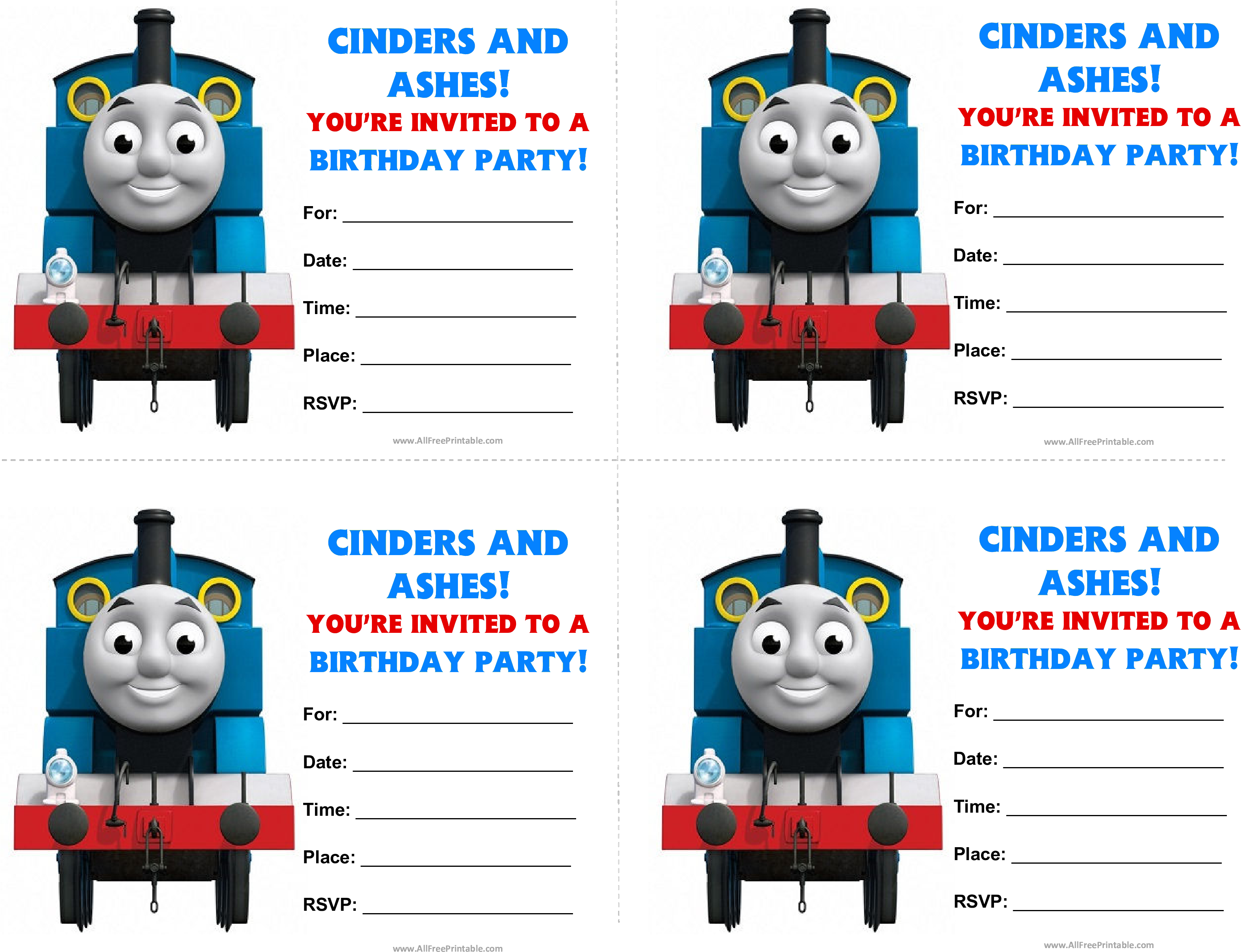 Thomas Tank Engine Birthday Invitations Main Image - Free Printable Thomas The Tank Birthday Invitations (3300x2550), Png Download
