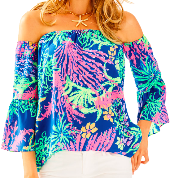 Screen Shot 2017 05 10 At - Lilly Pulitzer Sanilla Off The Shoulder Top Lapis Blue/pink (563x573), Png Download