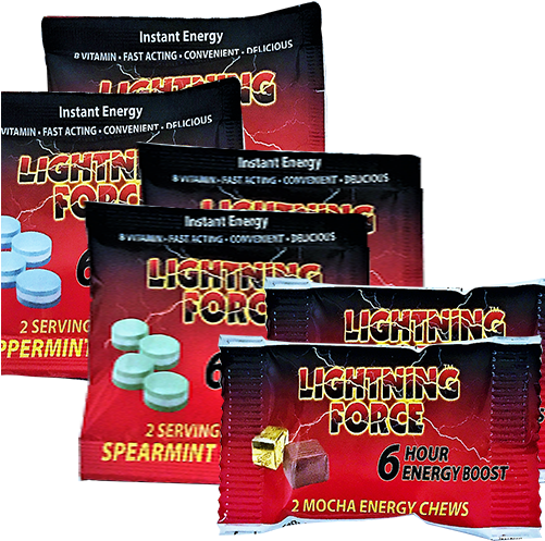 Assortment Energy Pack 12 Servings Lightning Force - Lightning Force Energy Gum Peppermint 110mg Caffeine (500x600), Png Download