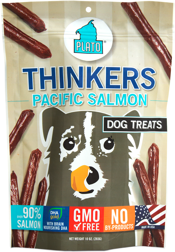 Plato New Thinkers Wild Alaskan Salmon Sticks Dog Treats - Plato Pet Thinkers Pacific Salmon (pink) Adult Dry (649x831), Png Download