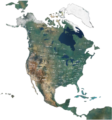 North American Map - World Map Continent Names (420x445), Png Download