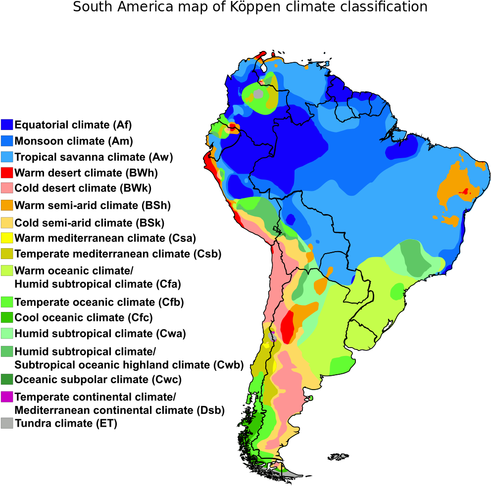 South America Map Of Köppen Climate Classification - Koppen Climate Classification South America (1024x1024), Png Download