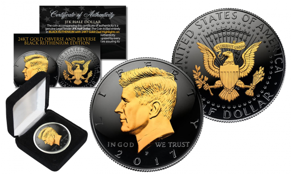 Black Ruthenium 2-sided 2017 Kennedy Half Dollar U - Black Ruthenium 2016 D Mint Jfk Half Dollar Us Coin (600x600), Png Download