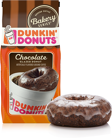 Chocolate Glazed Donut Flavored Coffee - Dunkin Donuts Chocolate Flavor (395x483), Png Download