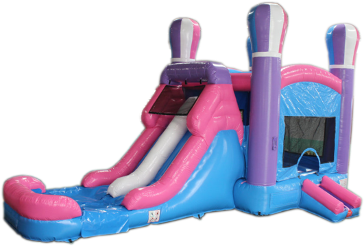 28' Pink Balloon Bounce House Wet Or Dry Water Slide (530x397), Png Download