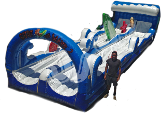 Surf's Up Slip 'n Slide Double Lane - Inflatable (583x480), Png Download