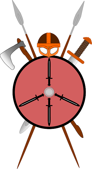 Helm, Sword, Shield, Spear, Lance, Axe, Warrior - Spear Shield Clipart (351x640), Png Download