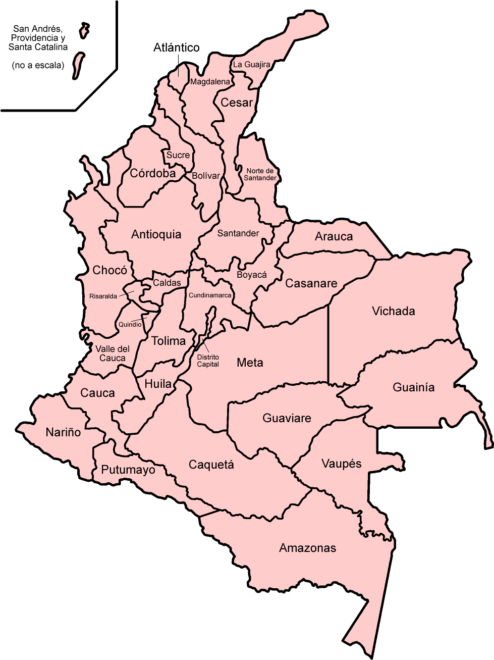 Colombia Departments Spanish - Map Of Colombia With Departments (1000x1320), Png Download