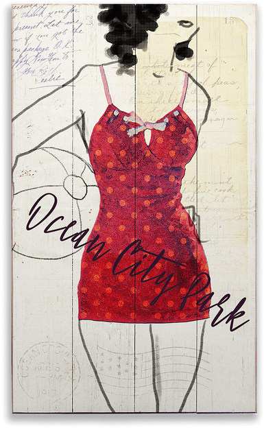 View Zoom Red Bathing Suit With Beach Ball Postcard - Sketch (730x730), Png Download