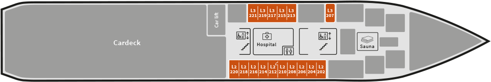 On Deck 2 You Will Find The Car Deck, Hospital, Sauna - Diagram (1078x238), Png Download