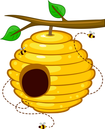 Beehive Clipart Transparent - Honey Bee Hive Clip Art (350x441), Png Download