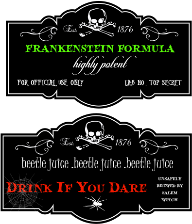 Frankenstein And Beetle Juice Labels - Poster (600x480), Png Download