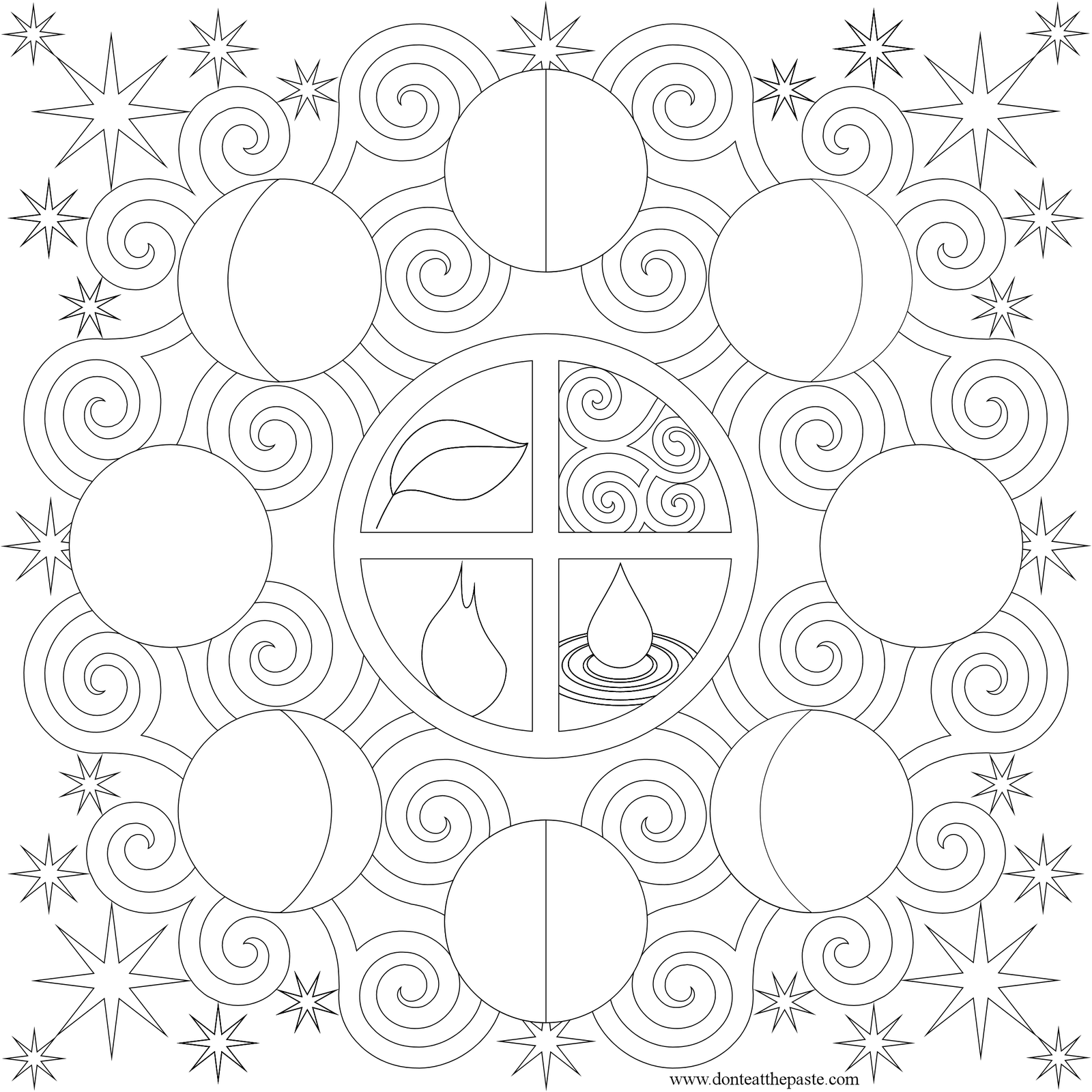 Large Transparent Png Version- - Moon Phases Coloring Page (1600x1600), Png Download