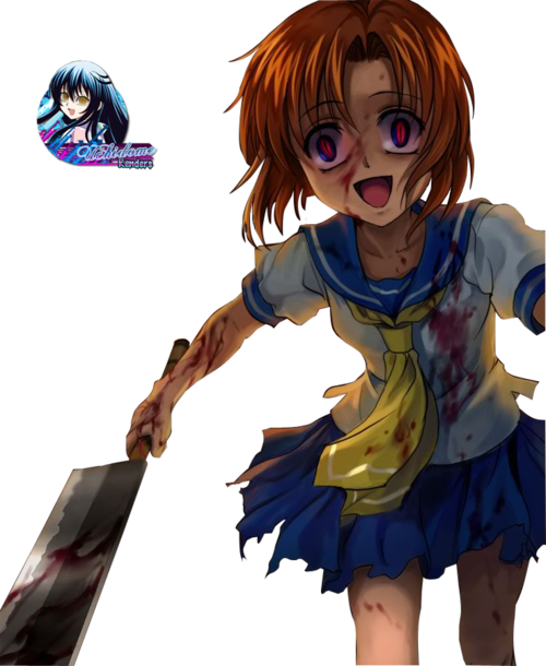 Anime, Blood, And Higurashi No Naku Koro Ni Image - Higurashi No Naku Koro Ni Rena Psycho (500x610), Png Download