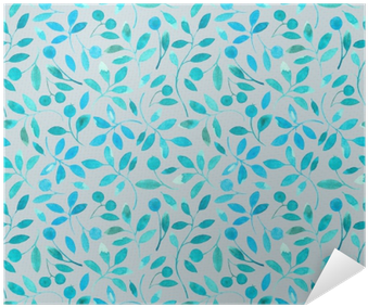 Floral Seamless Pattern With Blue Branches And Berries - Watercolor Painting (400x400), Png Download