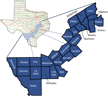 Map Of Eagle Ford Shale Area - Texas (448x388), Png Download
