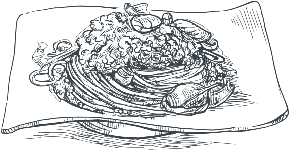 Specialty Wine Night - Pasta Drawing Png (600x299), Png Download