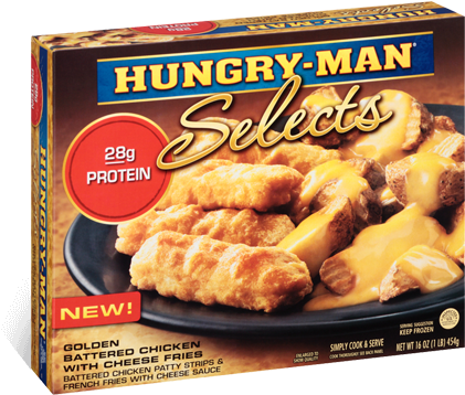 Golden Battered Chicken With Cheese Fries - Hungry Man Fajita Chicken (429x362), Png Download