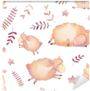 Watercolor Lambs Seamless Pattern - Sheep (400x400), Png Download
