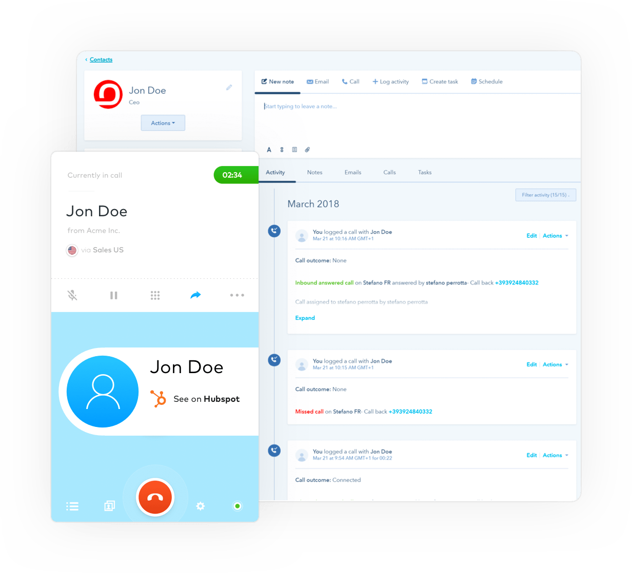 Activity Feed Ans Number Creation On Aircall Call Center - Activity Feed Hubspot (1232x1118), Png Download