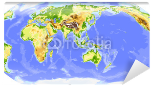 Physical World Vector Map, Centered On Asia Vinyl Wall - World Map (400x400), Png Download