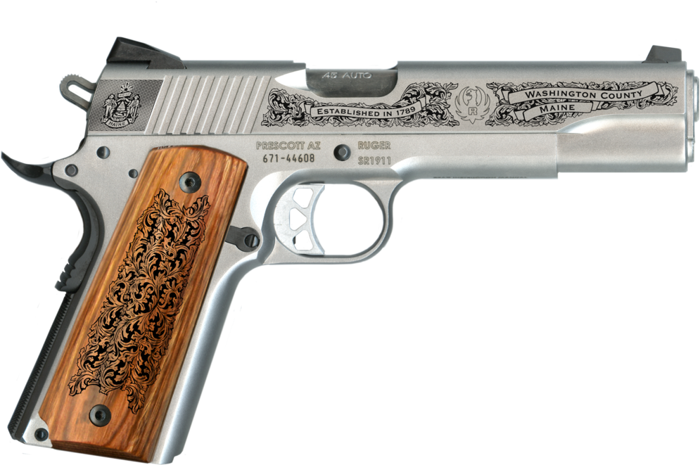 Washington County Maine Engraved 1911 - Sarsılmaz P8l Altın Kaplama (1024x693), Png Download