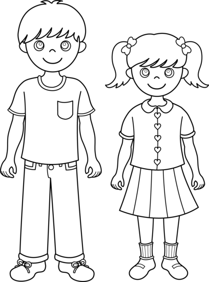 Brother Clipart Black And White - Drawing Of Brother And Sister (408x550), Png Download