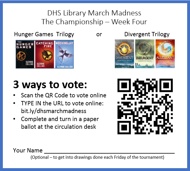 This Year's Library March Madness Book Tournament Was - March Madness Voting Ballot (667x599), Png Download