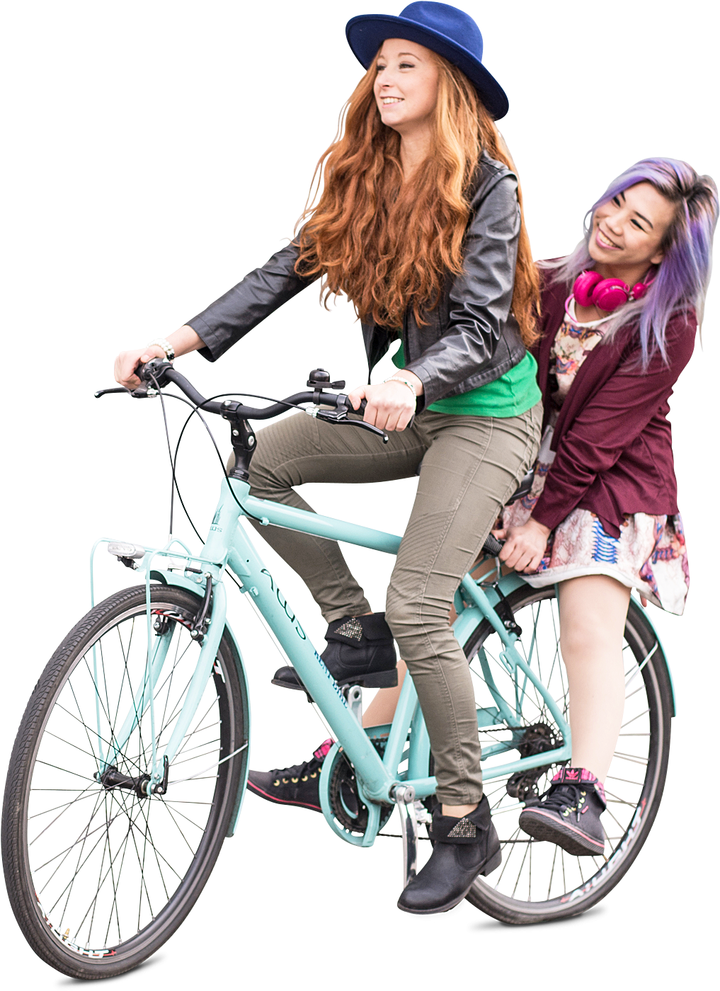 Teenagers Friends Girls Biking, Group Photo On Bicycle - Cut Out Girl Bike (1031x1414), Png Download
