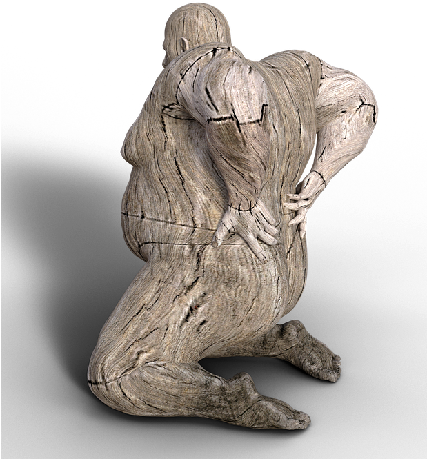 Man, Back Pain, Overweight, Kneeling, Pain, Holzfigur - Back Pain (618x720), Png Download