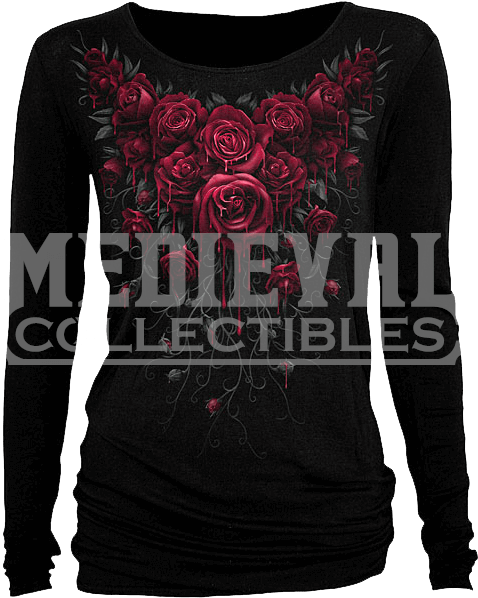 Blood Rose Womens Long Sleeve Shirt - Spiral Blood Rose Fleece Blanket - Black (600x600), Png Download