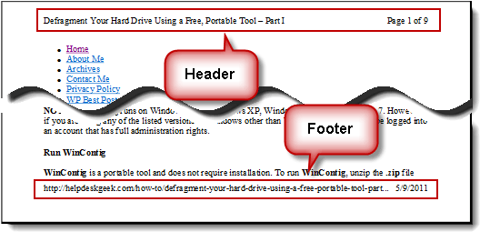 Header And Footer In Ie Print Preview - Page Footer (534x261), Png Download