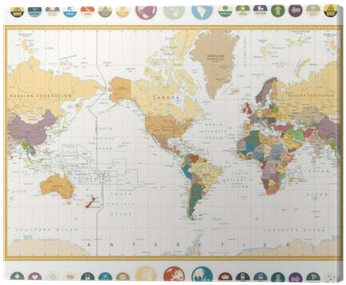 America Centered World Map With Flat Icons And Globes - World Map (400x400), Png Download